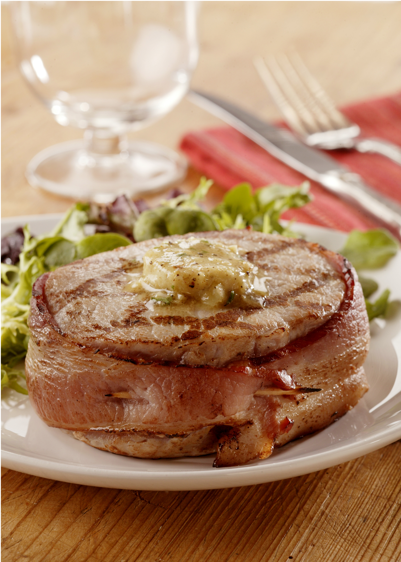 BaconWrapped Pork Chops With Seasoned Butter Pork Recipes Pork Be